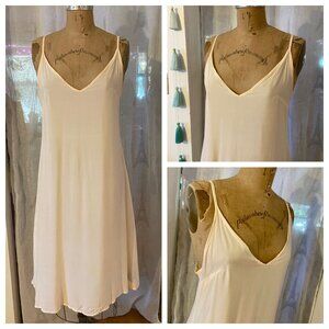 Free People? Cream Viscose Fit Flare Slip Dress Cottagecore Farm Boho Grunge S